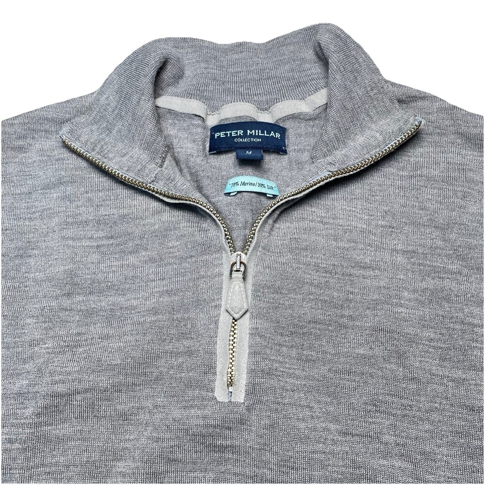 Peter Millar Collection 1/4 Zip Sweater M Mens Merino Wool Silk Gray Preppy